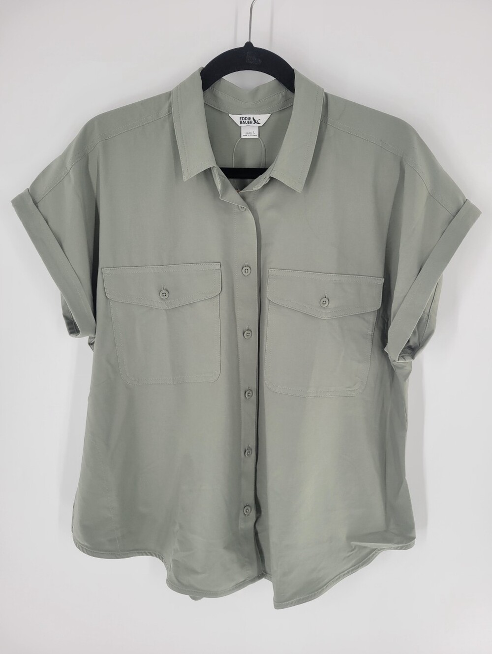 Eddie Bauer Sage Green Short-Sleeve Button Front Shirt Size L New